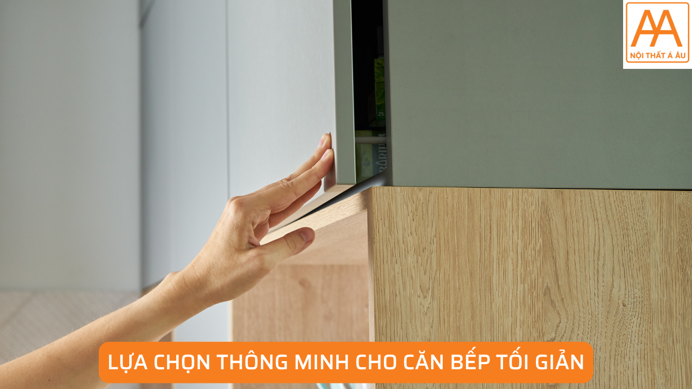 Tủ bếp nhựa không tay nắm cho căn bếp tối giản