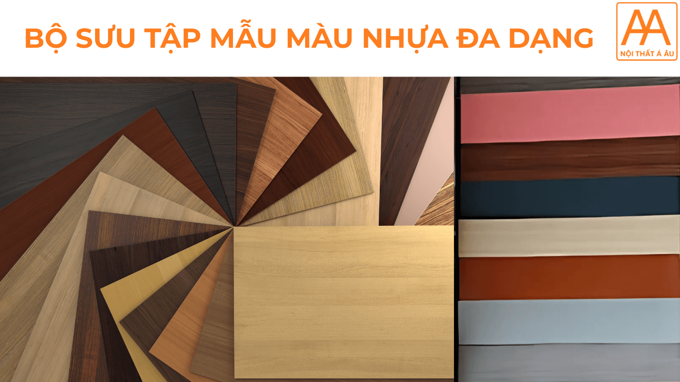 Bộ sưu tập các mẫu màu nhựa đa dạng để làm tủ bếp tại Nội thất nhựa Á Âu.