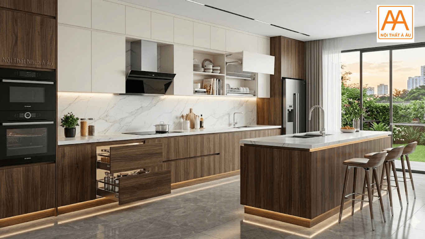 Tủ bếp nhựa Á Âu - Không gian bếp hoàn hảo