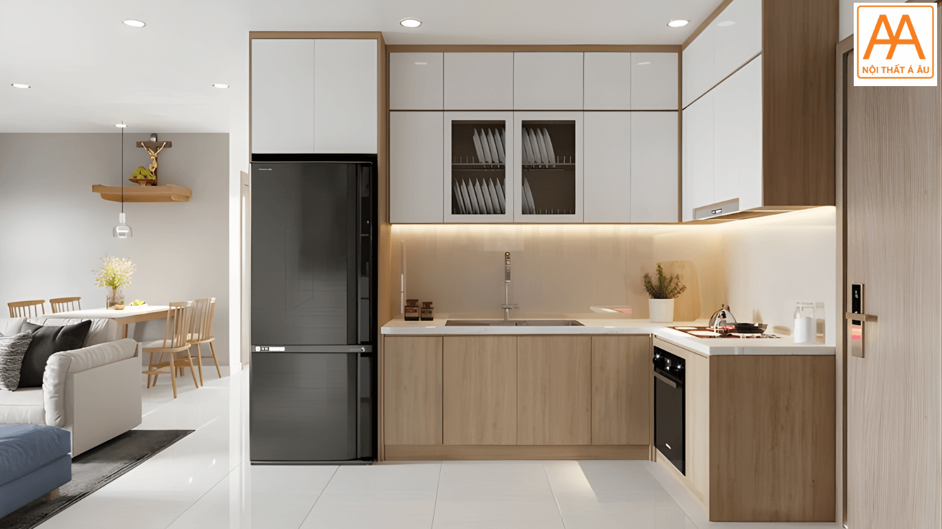 Nội Thất Nhựa Á Âu bàn giao tủ bếp nhựa cao cấp tại chung cư hiện đại.